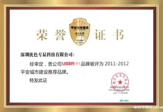 平安推荐品牌证书